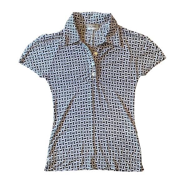 Max Mara Made in Italy Geometric Print Semi-Sheer Polo Shirt Size Small 726G - Picture 8 of 8